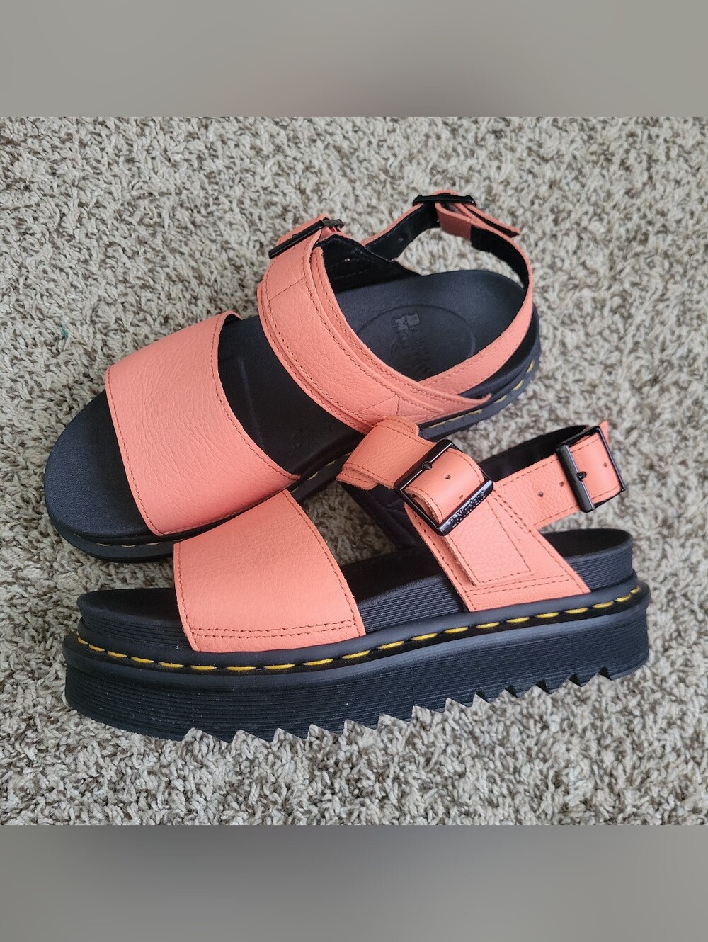 Dr. Martens Voss Sandals Pisa Leather Coral Pink Orange Black Shoes Straps 7
